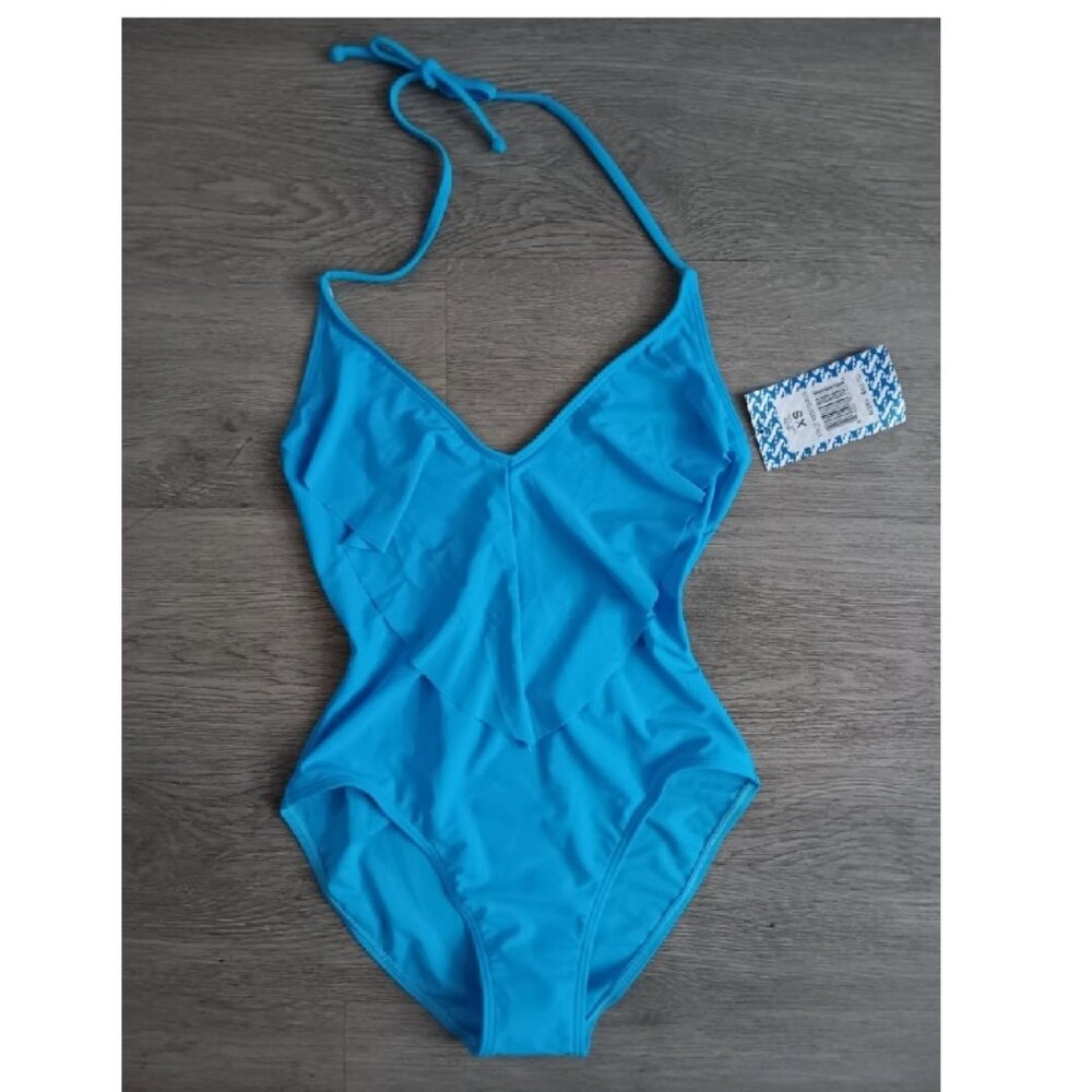Sun & Sea | Coral BLUE Ruffle Halter One-Piece Women XS Swimsuit